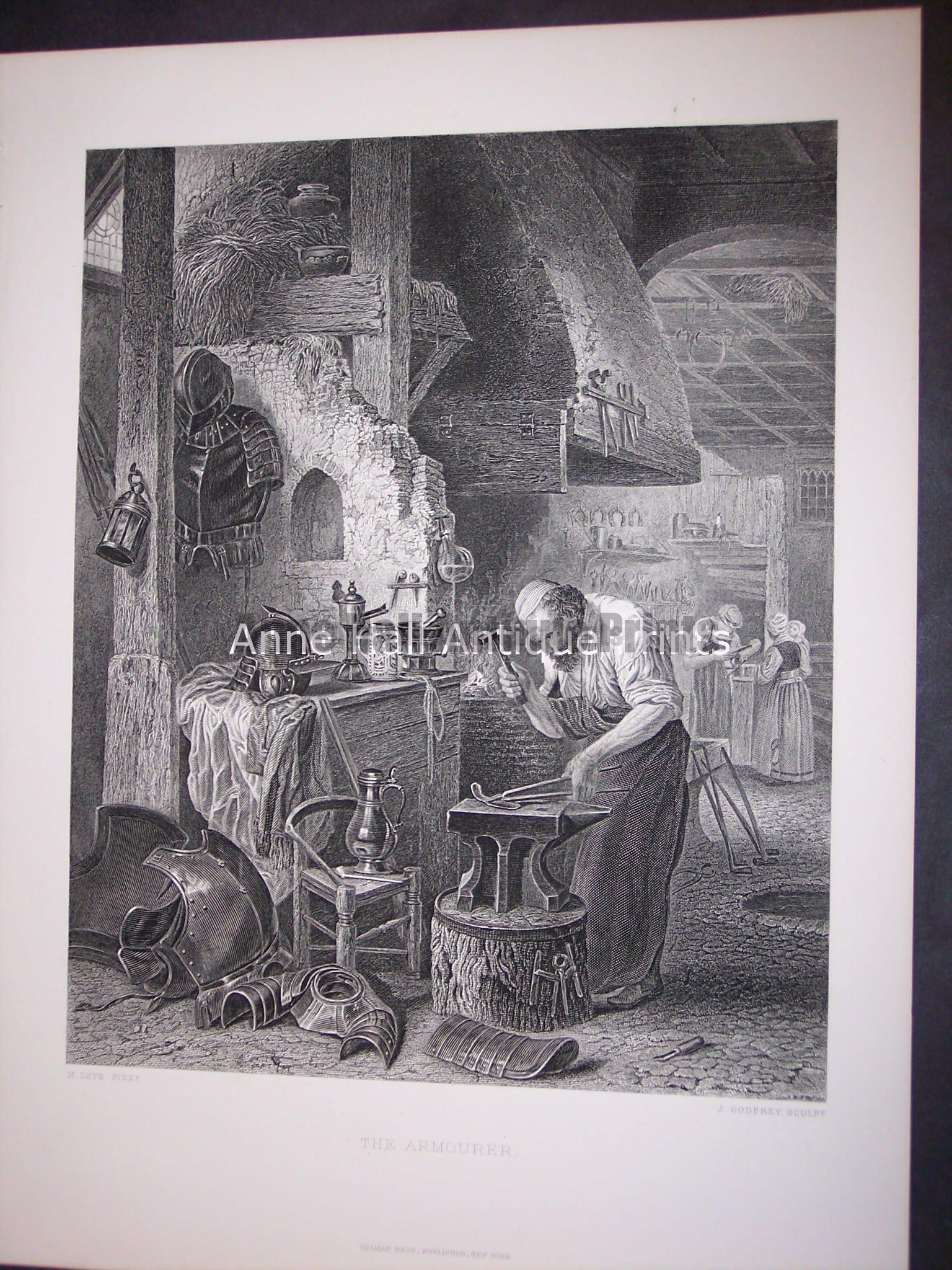 Horses Armourer Steel Engraving 0505 Anne Hall Antique Prints