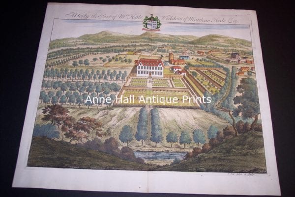 Early 18th century nobleman's hunting estate in Great Britain showing vast landscaped gardens and Mansion or country home.