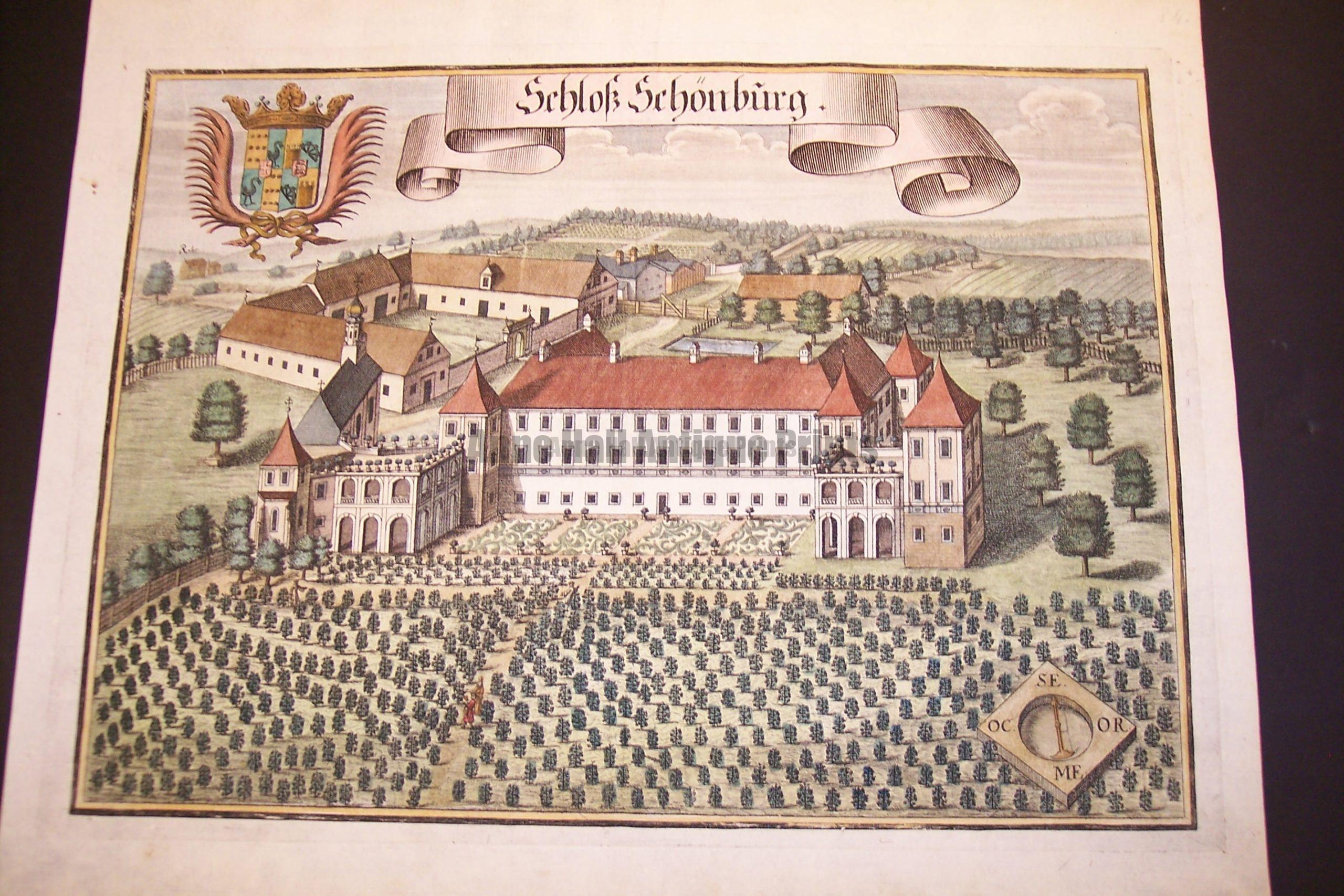 Werning Bavaria Rare Hand Colored Castle Engraving 1703. #1578