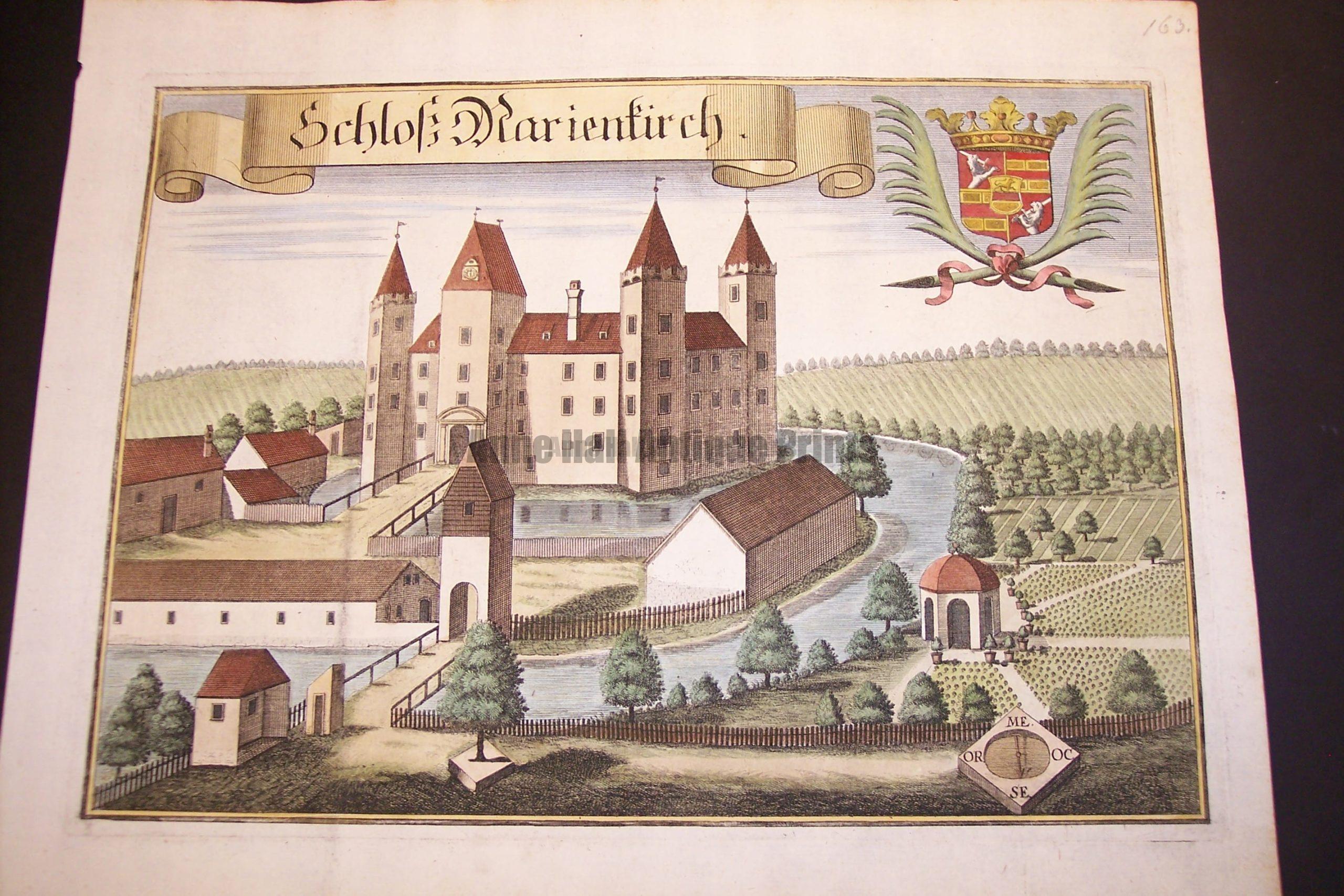 Werning Bavaria Rare Hand Colored Castle Engraving 1703. #1583