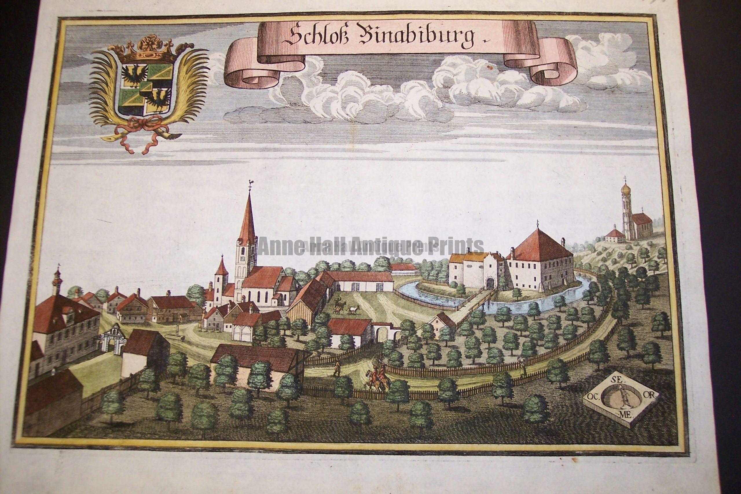 Werning Bavaria Rare Hand Colored Castle Engraving 1703. #1584