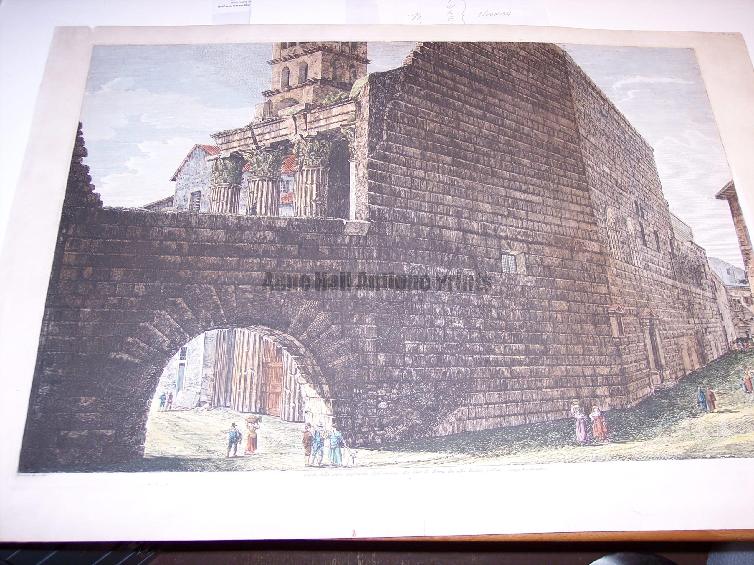 Rossini Etching of Rome Hand Colored 8077