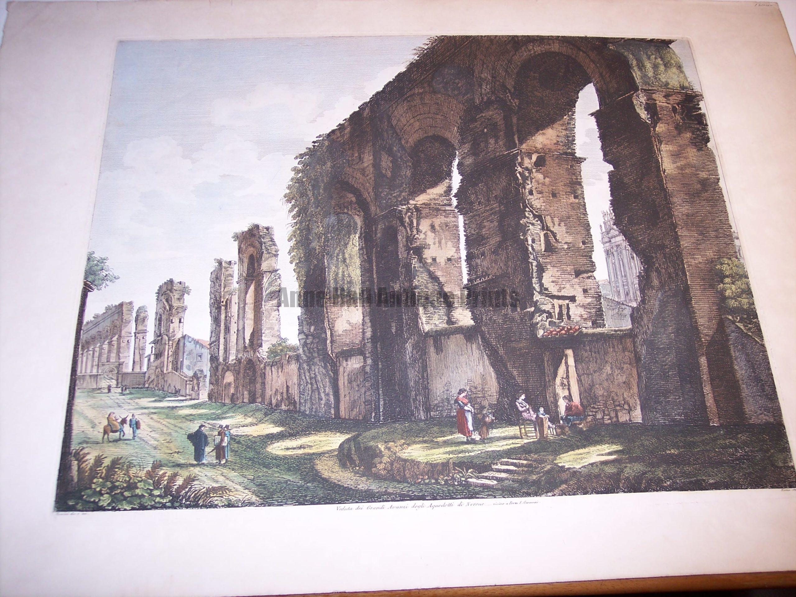 Rossini Etching of Rome Hand Colored 8079
