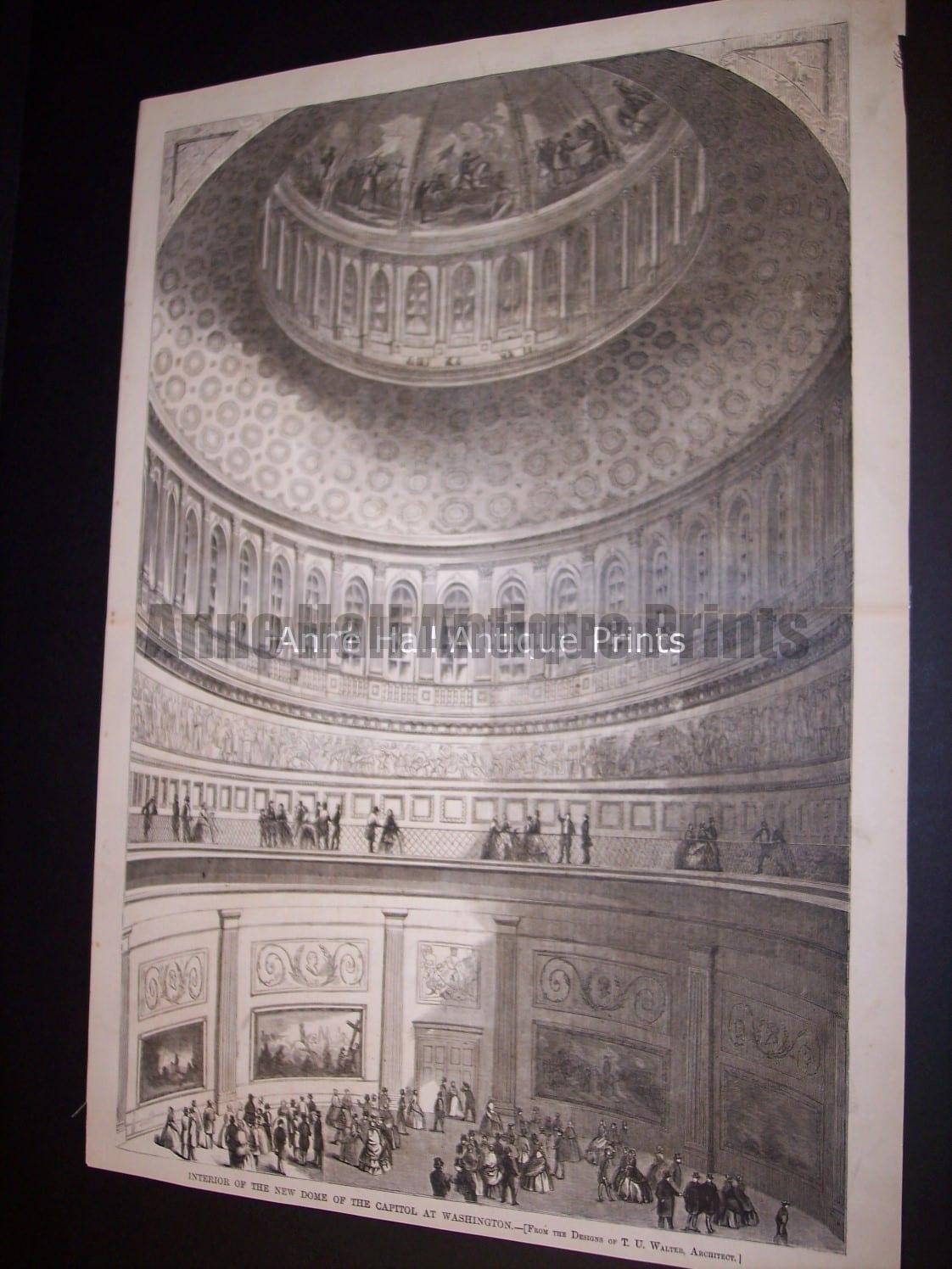 1861 Engraving of the Dome of the Capitol, Washington DC $250.