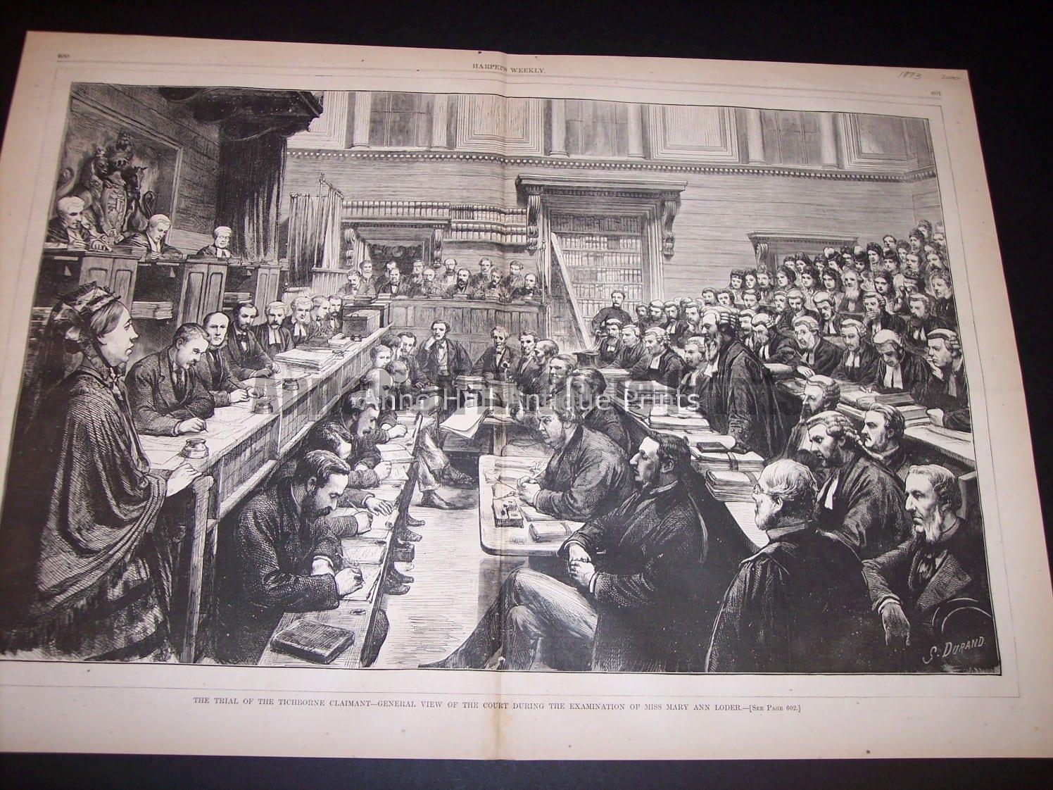 9685 1873 Old legal print Tichborne Trial $250.