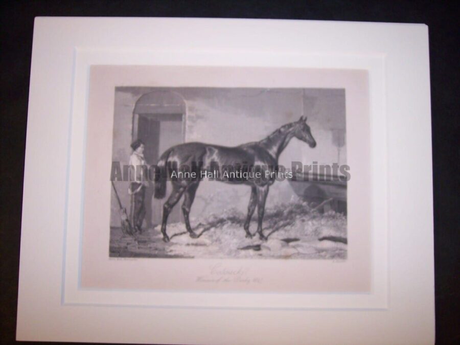 small antique engraving of race horse with groom