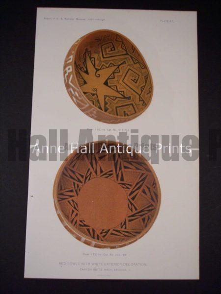 American Indian Pottery Chromolithograph from 1901. Arizona Indians 9886