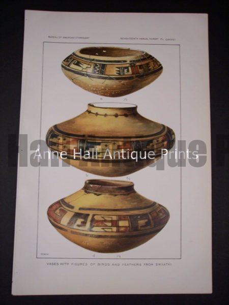 9895 is an old, American Indian, pottery, antique lithograph by the Bureau of American Ethnology which published c.1900.