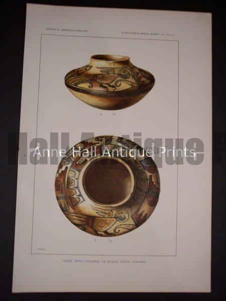 Old American Indian pottery chromolithograph by the Bureau of American Ethnology c.1900