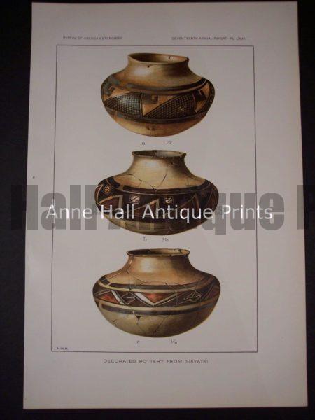 9898 is an old, American Indian, pottery, antique lithograph by the Bureau of American Ethnology which published c.1900.