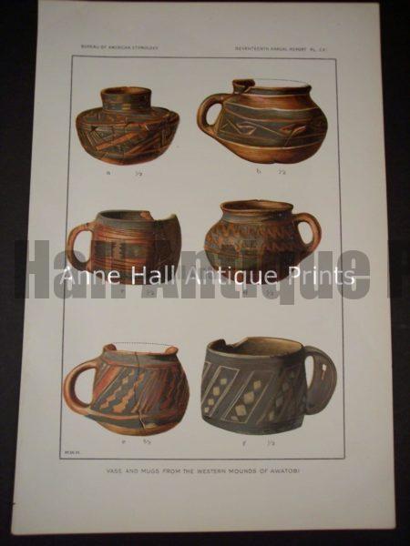 9899 is an old, American Indian, pottery, antique lithograph by the Bureau of American Ethnology which published c.1900.