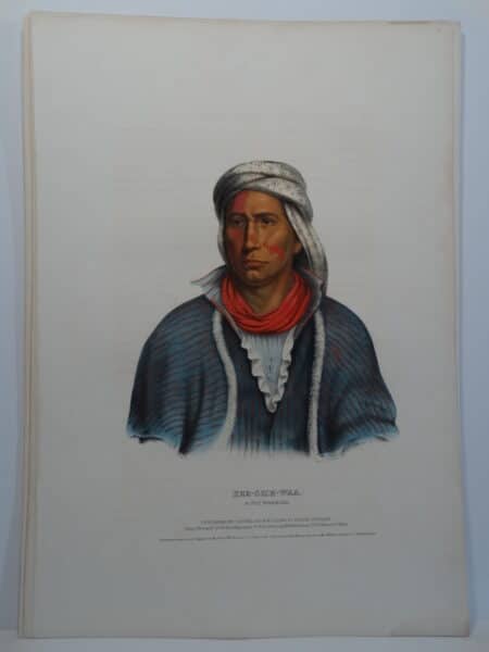 1843 hand colored folio lithograph. The portrait is of KEE-SHE-WAA a Fox Warrior.