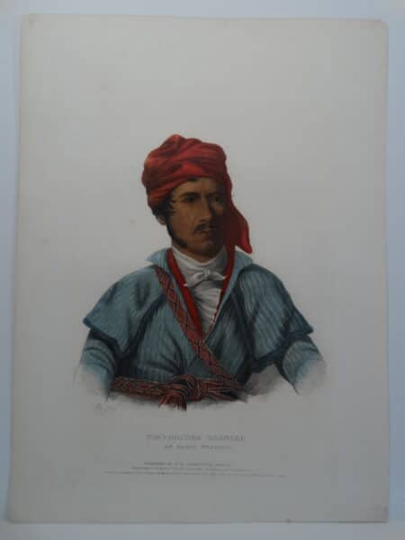 TIMPOOCHEE BARNARD is a 1838 hand colored lithograph of Uchee Chief & Warrior
