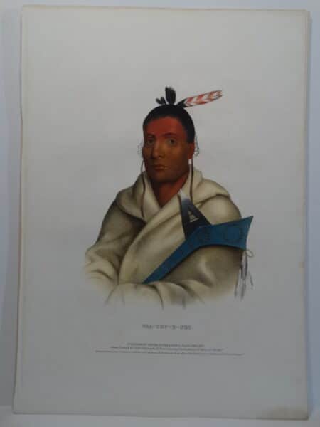 WAA-TOP-E-NOT is an 1843 folio McKenney Hall lithograph of Fox warrior in Indian blanket and war club.