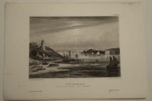 New York Bay from Staten Island, Lighthouse and Fort ships all detailed. An original c.1850 engraving.