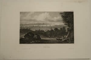 A view of New York City and lower Manhattan, a sourced engraved bookplate from c.1850.