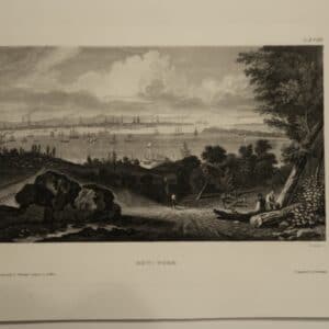 Strong strike, intense black in engraving. Rare view from above, of Lower and Mid Manhattan, in New York City. This piece is about 170 years old.