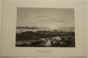 The Bay of NewYork from Hoboken, c.1850 engraving in excellent condition. View of Manhattan in the distance.