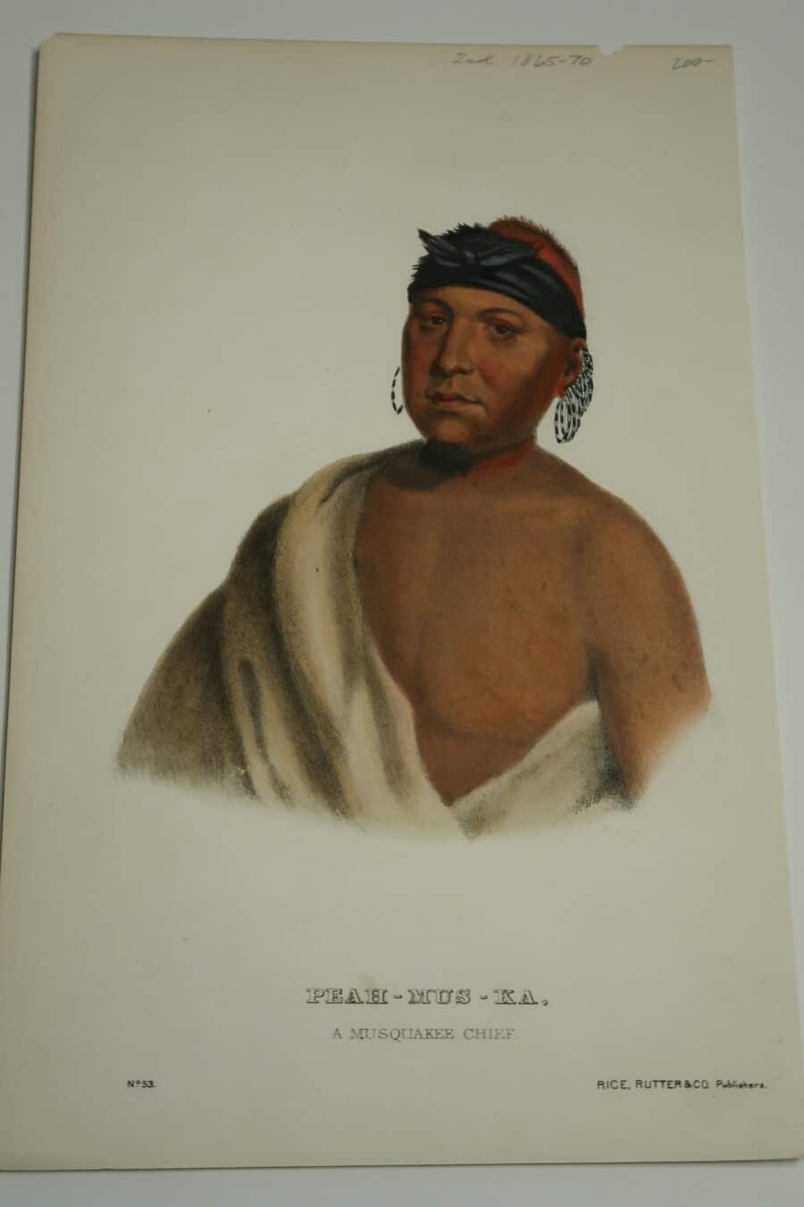 PEAH-MUS-KA, is a Musquakee Chief, Rice-Rutter & Co. Publishers, Tribes of North America.