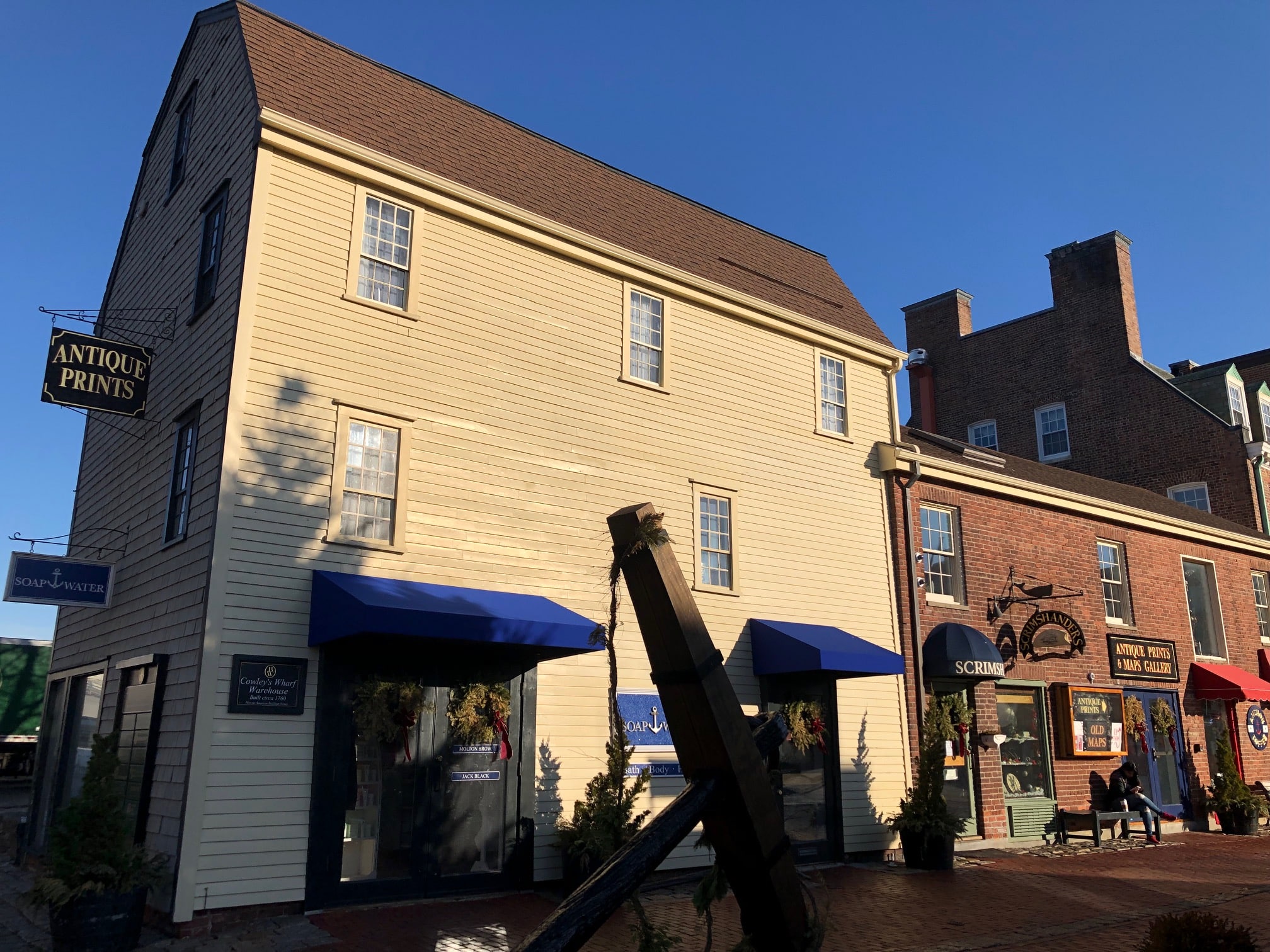Anne Hall Antique Prints and the Rare Maps Gallery has expanded, to 10 Bowen's Wharf, in Newport Rhode Island. We are still at the Anchor of Newport. You will find us upstairs, loaded with historical engravings, antique lithographs, and thousands of maps over 100 years old.