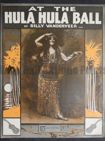 rare sheet music with hula dancer entitled At The Hula Hula Ball, 1917.