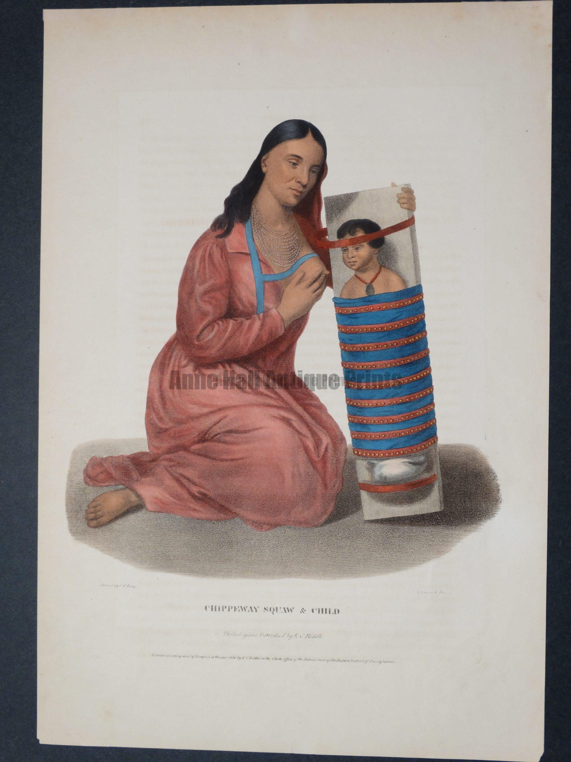 Original folio lithograph, of Chippeway Squaw & Child, McKenney and Hall,sourced from Indian Tribes of North America