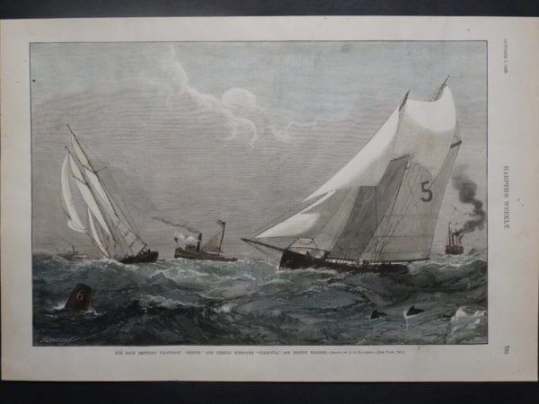 The Race Between Pilot-Boat "Hesper" and Fishing Schooner "Fredonia," Off Boston Harbor, October 5, 1889.