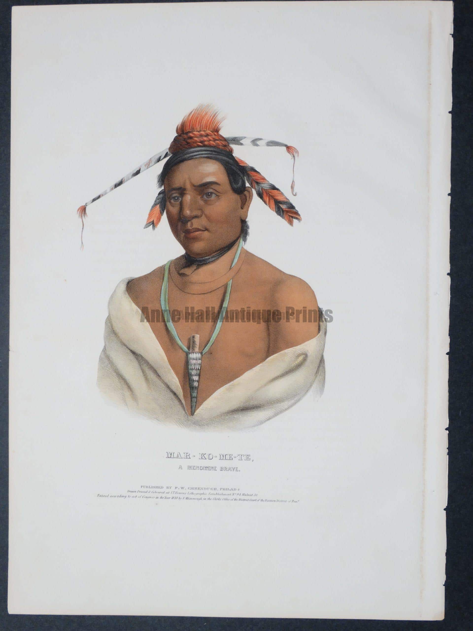 INDIAN Lithograph 1972 Vintage Full Color Art Plate "CHIEF AMISQUAM" NATIVE AM 