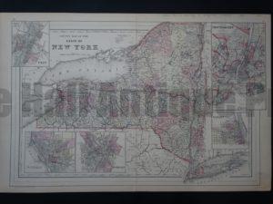 Attractive antique map of the state of New York with city insets from the mid 19th century.