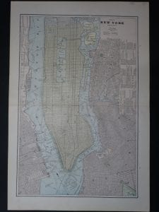 Attractive old map of Manhattan in soft colors, perfect for a NYC apartment.