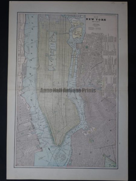 NY Map 4 George Cram New York City is an attractive old map of Manhattan in soft colors, perfect for a NYC apartment.
