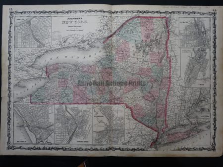Beautiful 19th century watercolor map of New York.