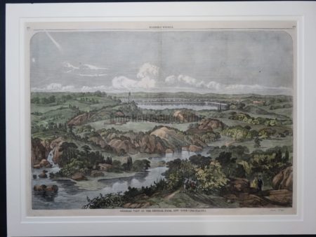 Beautiful old watercolor engraving of Central Park in the 1800's