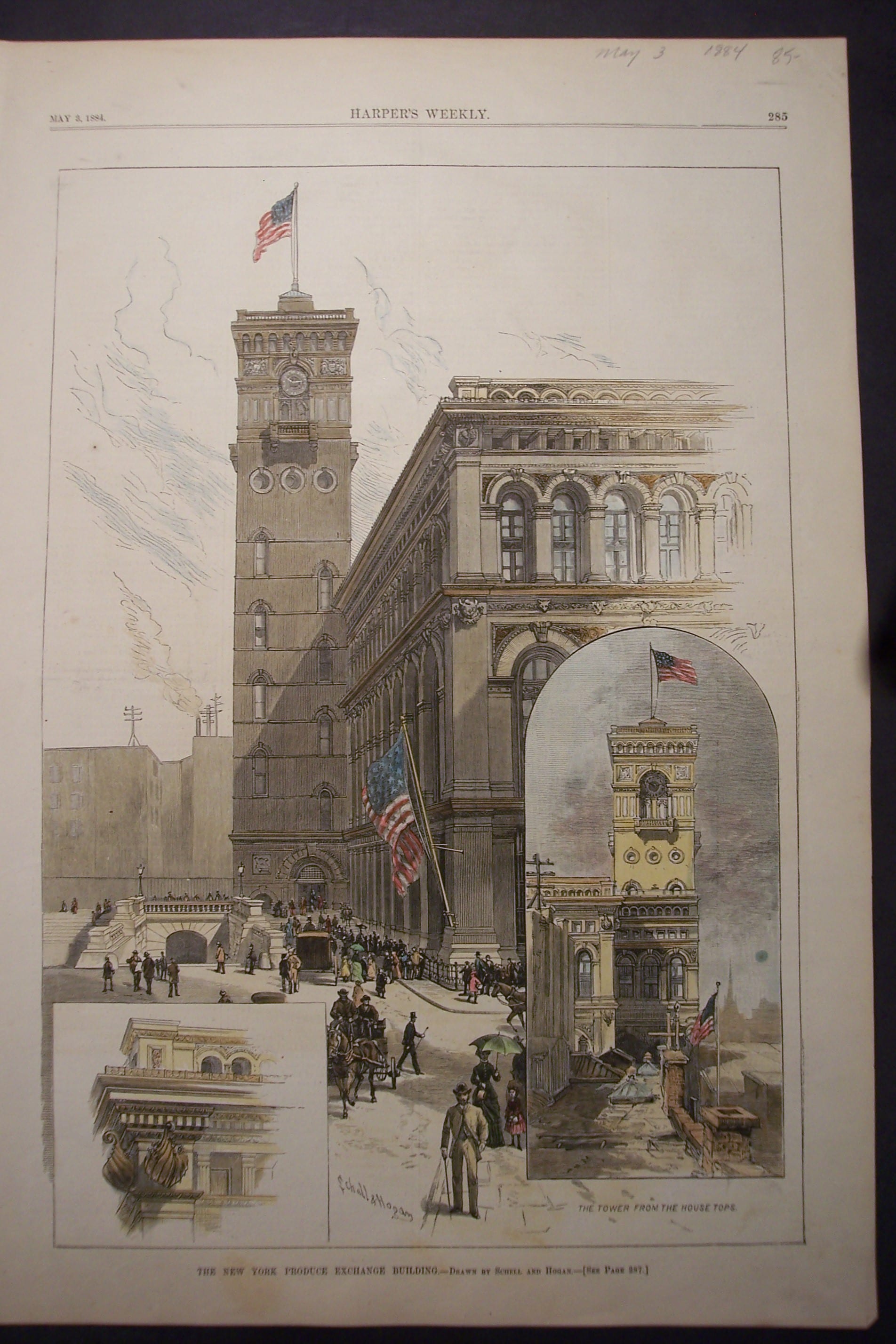 NYC, Produce Exchange Building, May 3, 1884 Anne Hall Antique Prints
