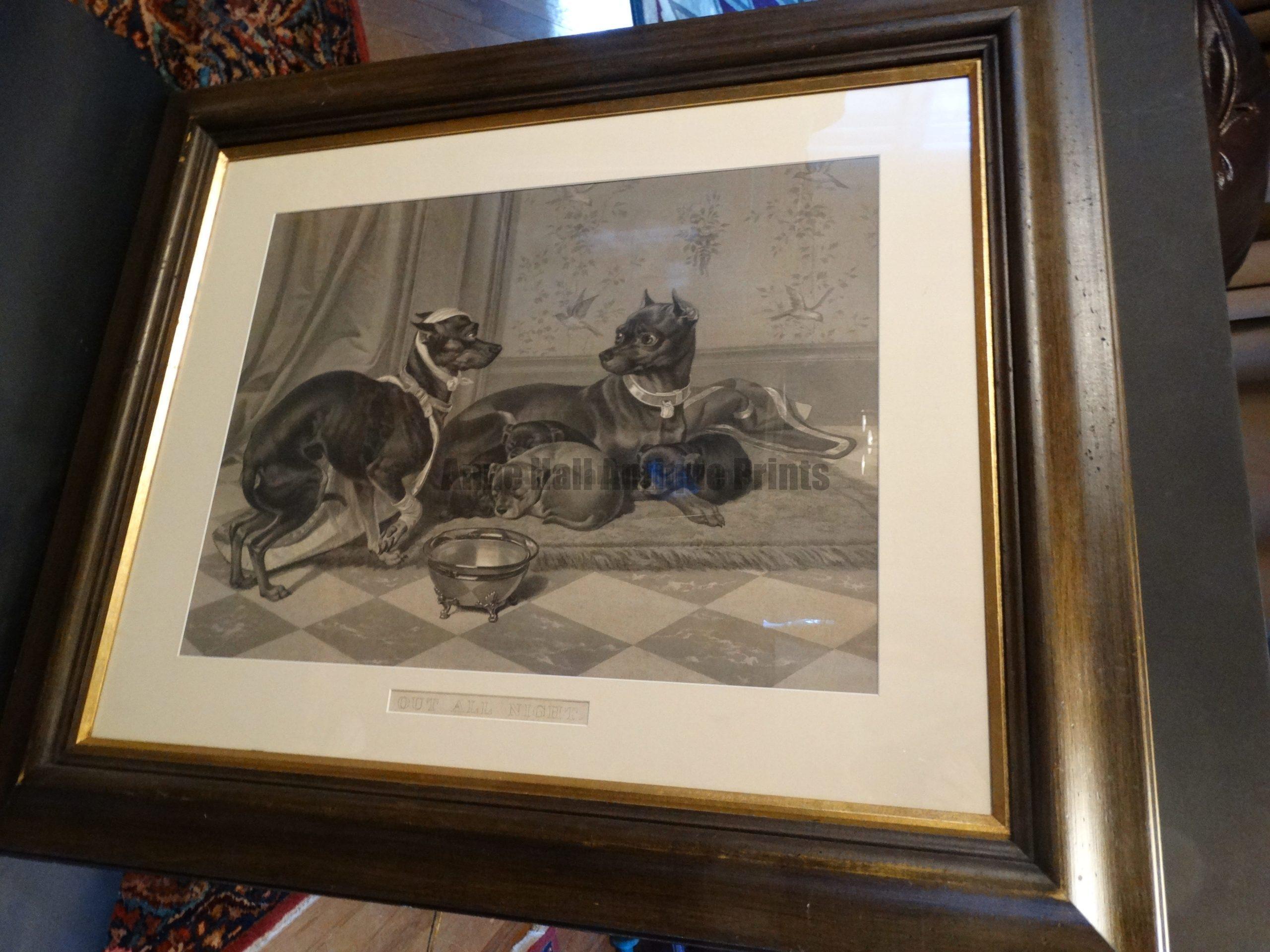 Out All Night, Manchester Terrier Dog Engraving Framed