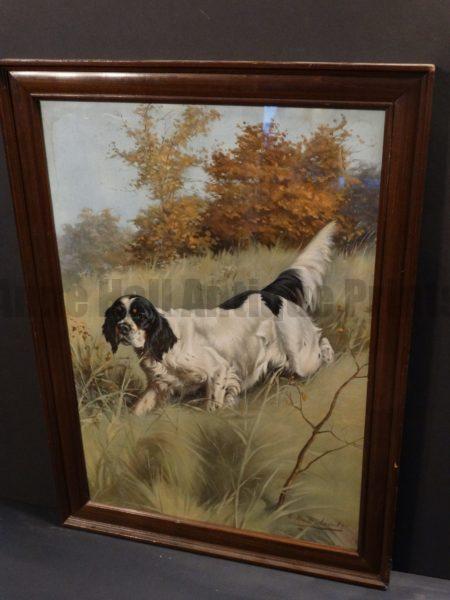Plumb English Setter Chromolithograph by H. C. Plumb. Framed. Intense coloration.  23.5" x 18.5" 