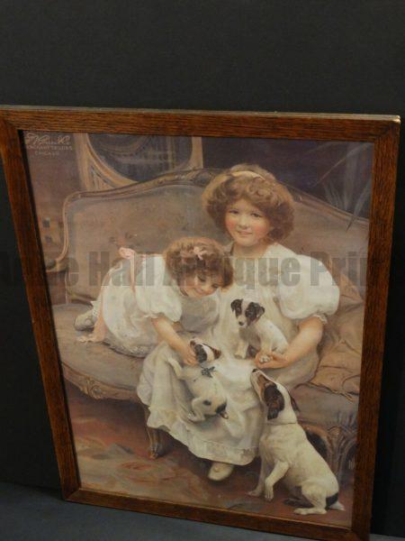 Dogs Jack Russell Terriers.  Photolithograph advertising piece, done in chicago, c.1910. 