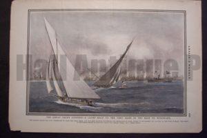 The great Yacht Contest - A Close Race to the First Mark in Windward, 1901. $90.