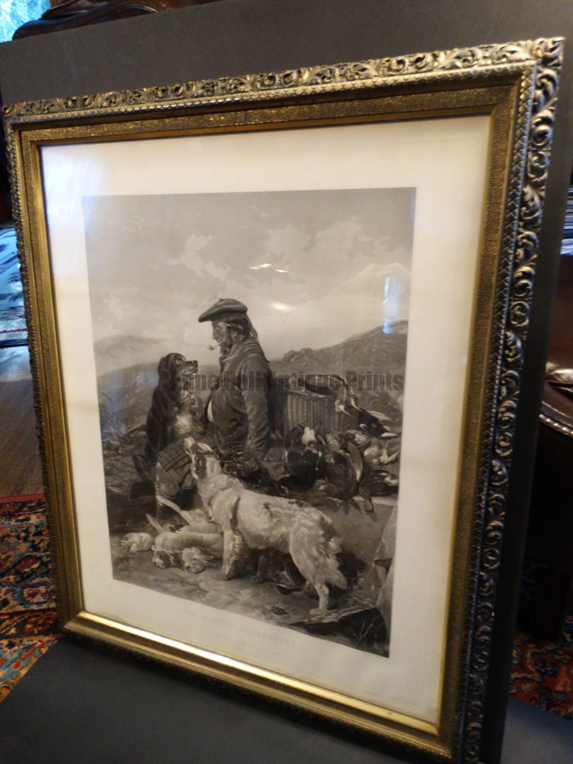 The Scotch Game-Keeper, Framed Engraving, Setter Dogs. Steel plate engraving, painted by Richard Ansdellara, Engraved by F. Stackpoole. Framed, 30.5" x 37"