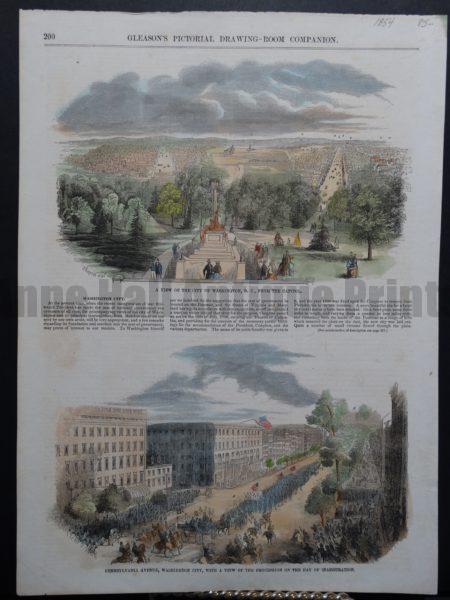 Hand Colored Wood Engraving from Gleason's Pictorial. View of the City of Washington, from the Capitol. 1854. 