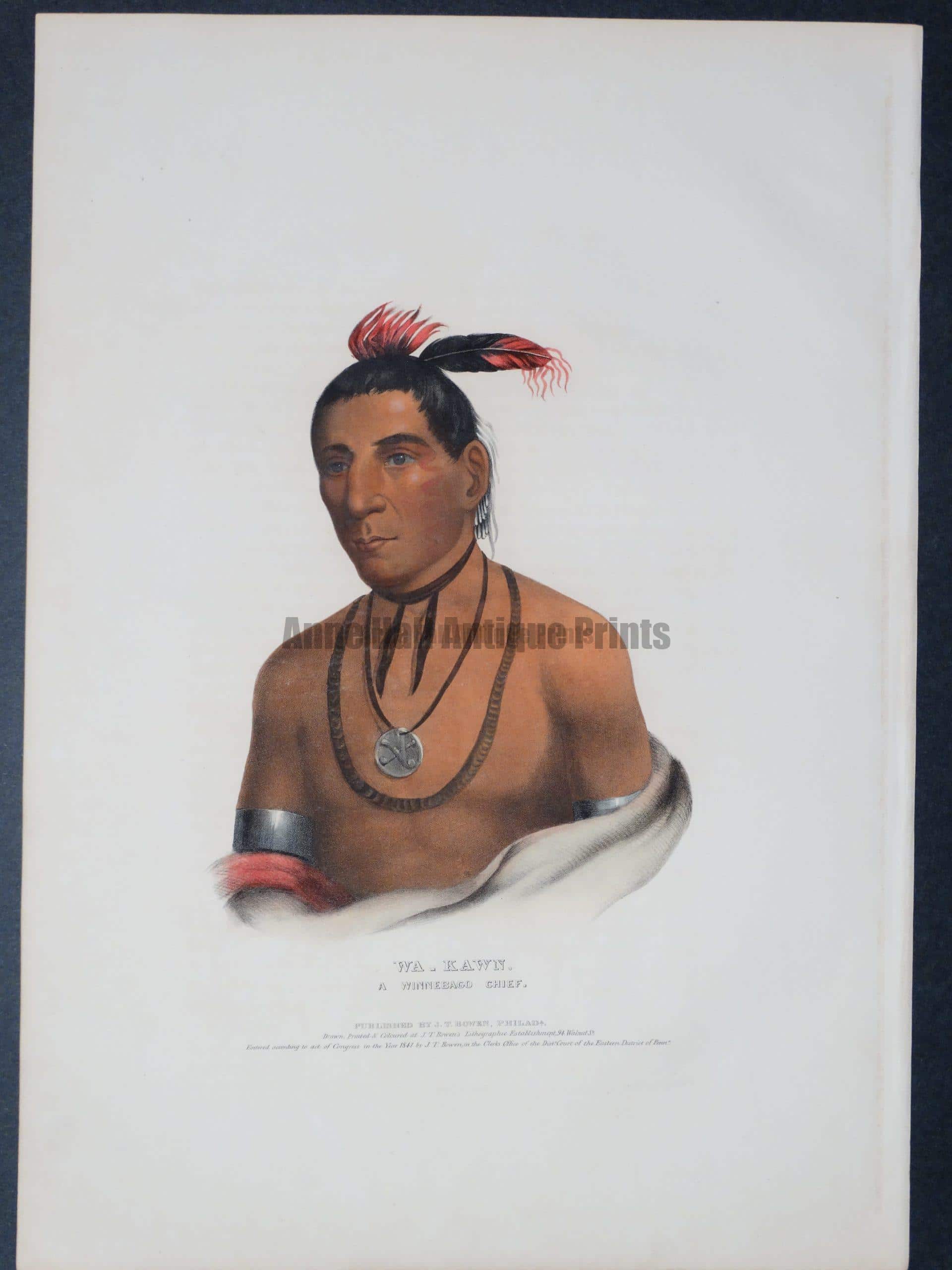 Handsome depiction of Wa-Kawn, with one feather, medal and beautiful tanned skin.