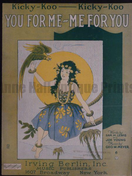 Hawaiian History- 100 year old music with Hawaiian girl and parrots, You For Me - Me For You, 1922.