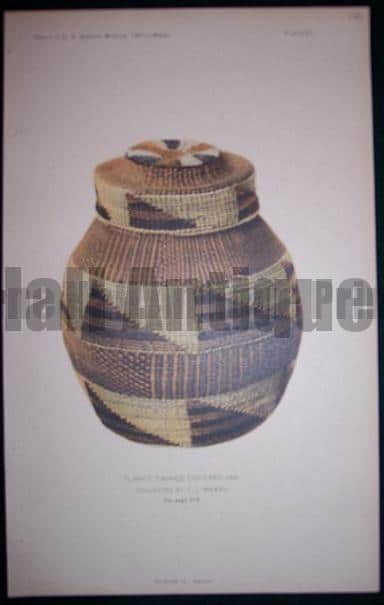 American Indian tribe basket. south western Indian basket Chromolithograph from 1902.