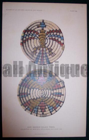 American Indian Hopi tribe basket. south western Indian basket Chromolithograph from 1902.