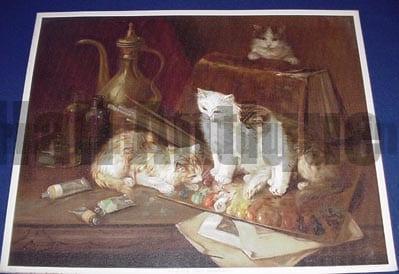 Brunel Mixing the Colors. A loveley antique lithograph of DOMESTICED CATs in a painter's pallet.